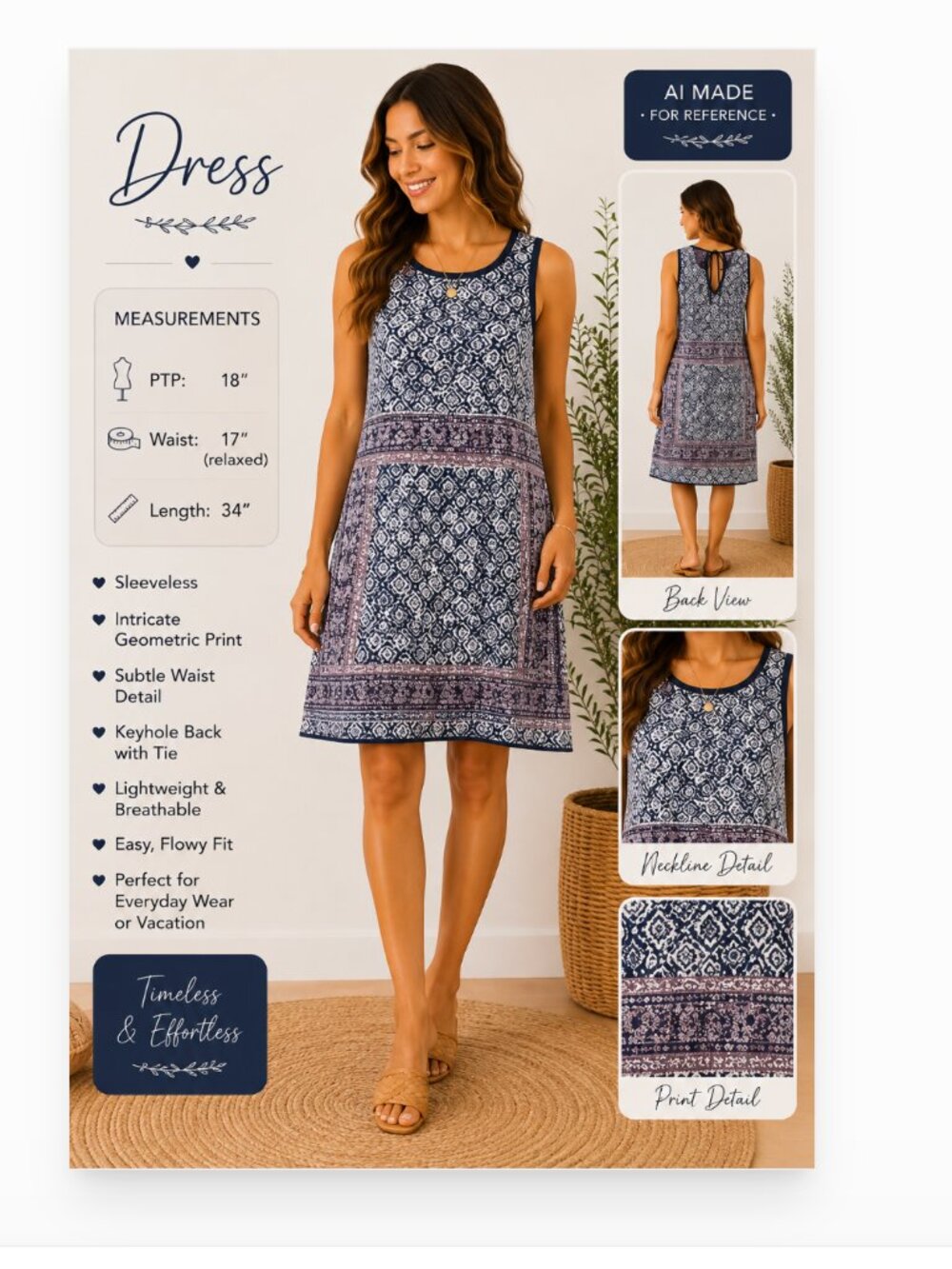 Mimi Chica Navy & White Geometric Print Sleeveless Shift Dress